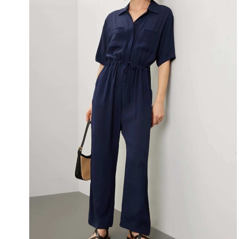 THAKOON X RTR Short Sleeve Jumpsuit Lightweight Size 6 Womens Viscose Navy - Picture 2 of 10